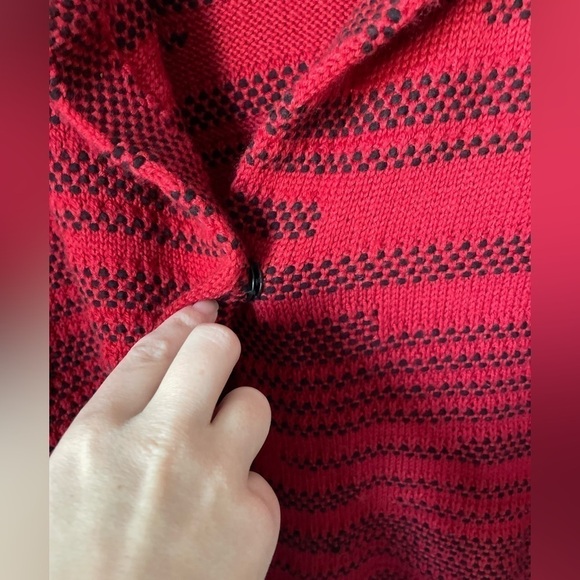 Chico's Red and Black One Button Chunky Wool Blend Cardigan Size 0 (Small) - Picture 3 of 8